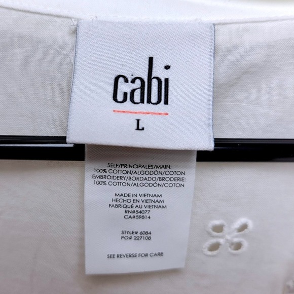 Cabi White Eyelet Cotton Blouse Large Romantic Button Up Coastal Chic Top - Picture 3 of 9